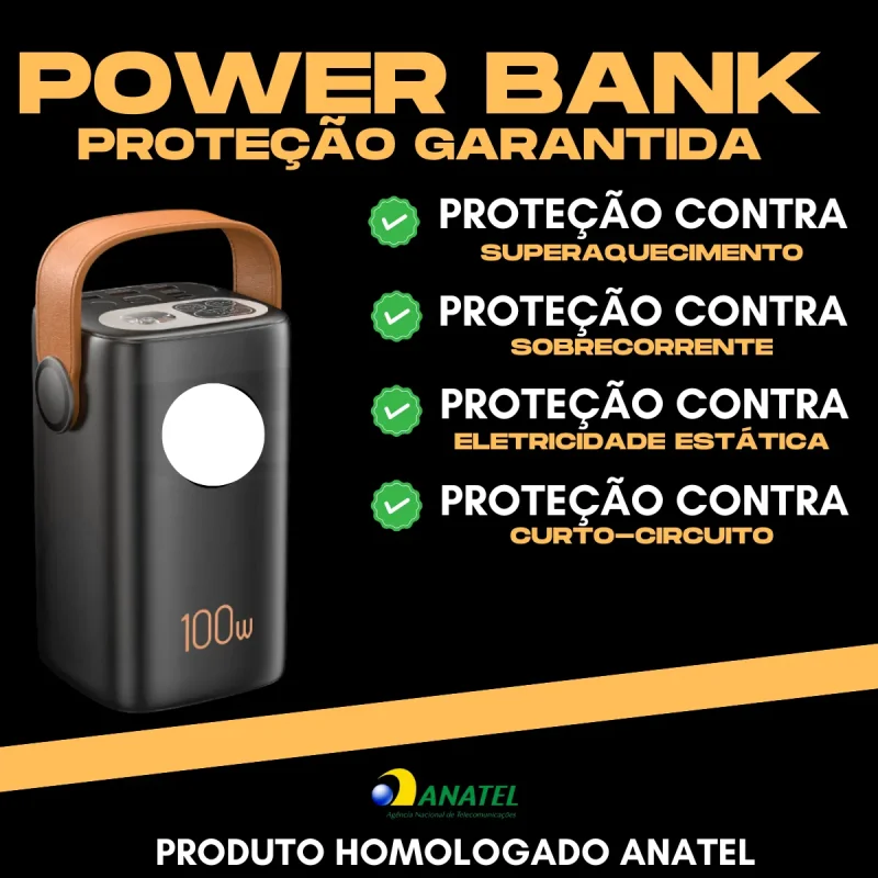 Power Bank 60000mah 100w Com Cabo Starlink E Carregador 65w