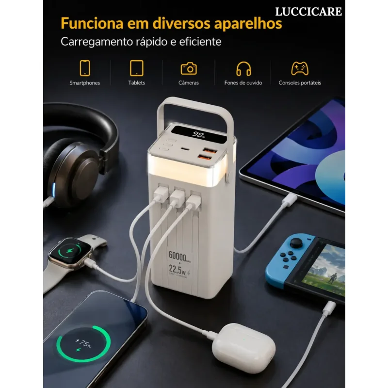 Power Bank 60000mah 225w Com Alca E Visor Digital