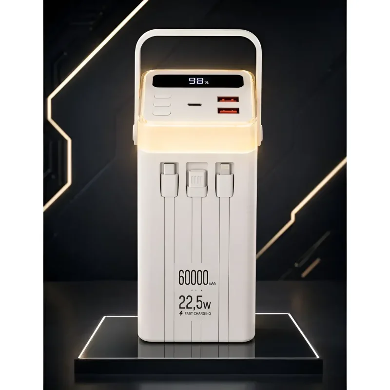 Power Bank 60000mAh 22.5W com Alça e Visor Digital