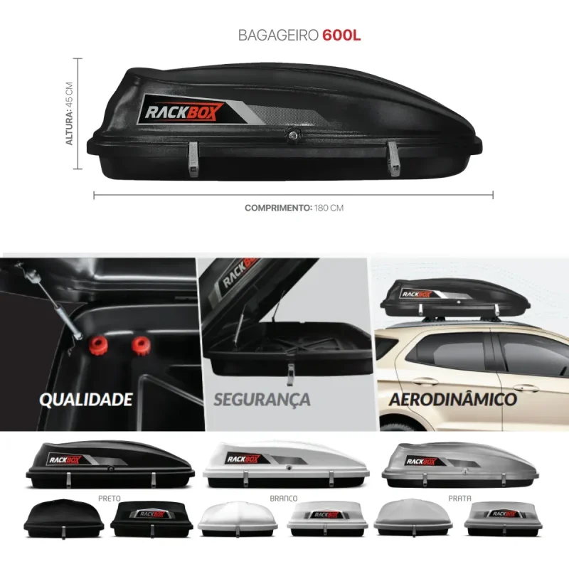 Bagageiro De Teto Rackbox 600 Litros Preto