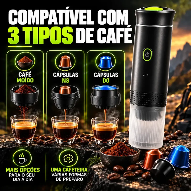 Cafeteira Expresso Portatil 3 Em 1 Capsula E Po Usb C