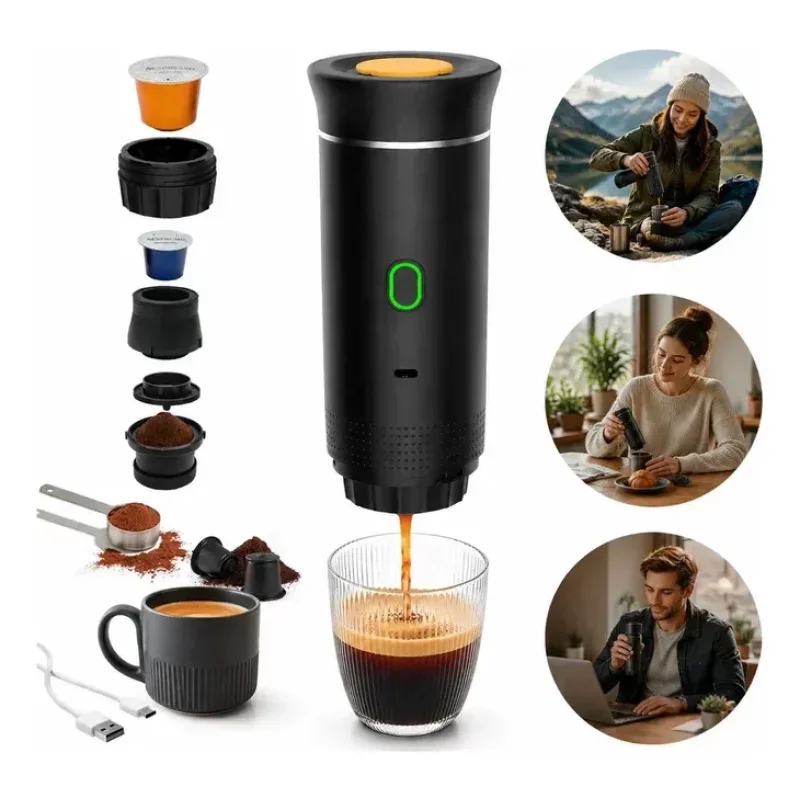 Cafeteira Expresso Portátil 3 em 1 Cápsula e Pó USB-C