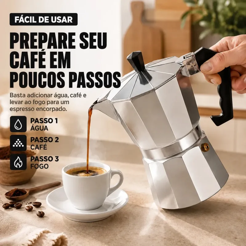 Cafeteira Italiana Moka De Aluminio 6 Xicaras 300ml