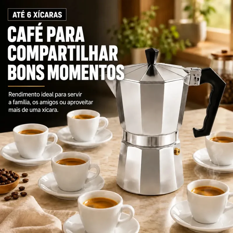 Cafeteira Italiana Moka De Aluminio 6 Xicaras 300ml