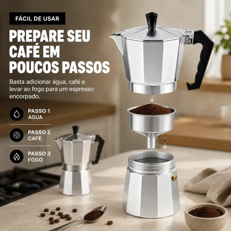 Cafeteira Italiana Moka De Aluminio 6 Xicaras 300ml