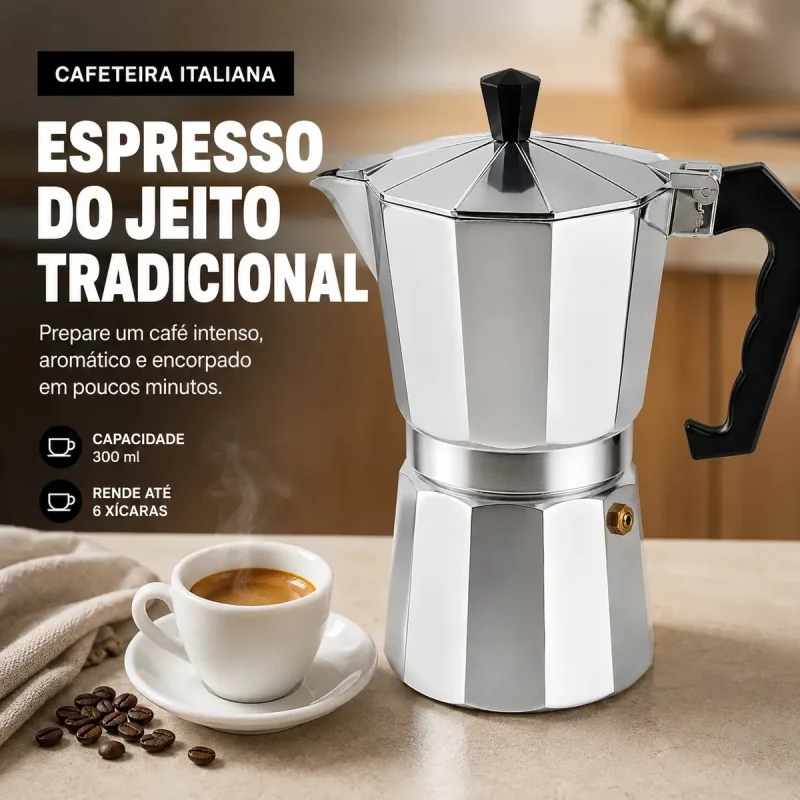 Cafeteira Italiana Moka De Aluminio 6 Xicaras 300ml