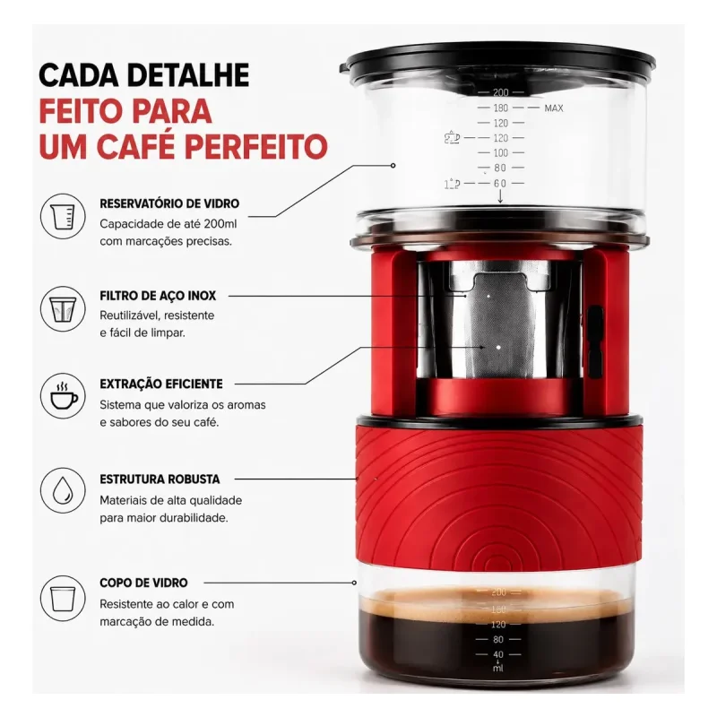 Coador De Cafe Automatico Rotativo Recarregavel Inox