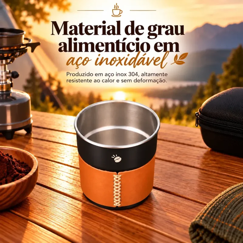 Kit Cafe Coado Portatil Viagem Camping Com Copo Inox