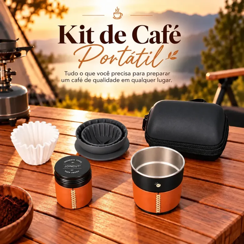 Kit Cafe Coado Portatil Viagem Camping Com Copo Inox