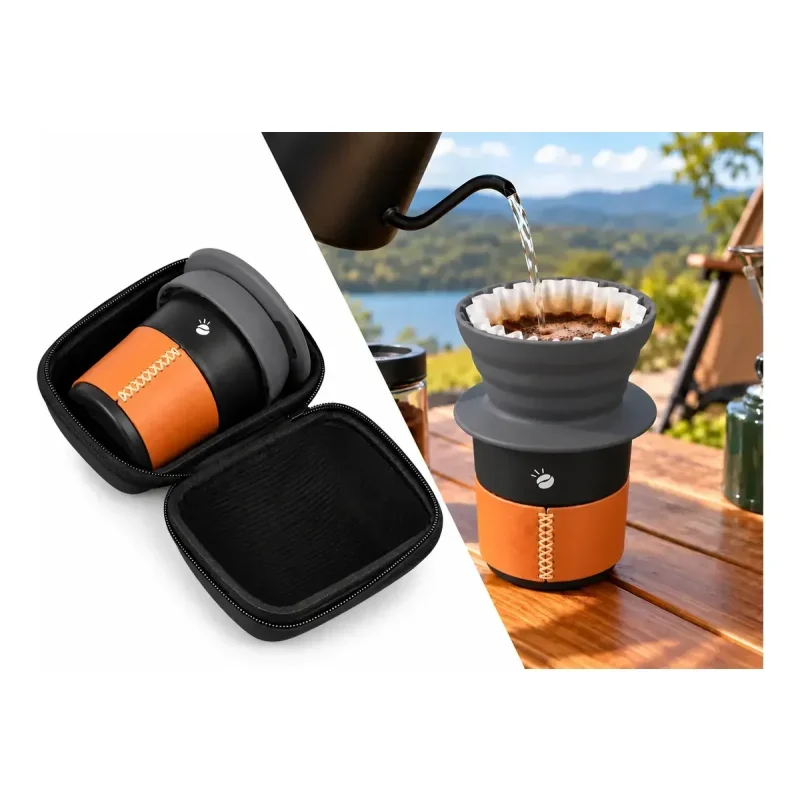 Kit Café Coado Portátil Viagem Camping com Copo Inox