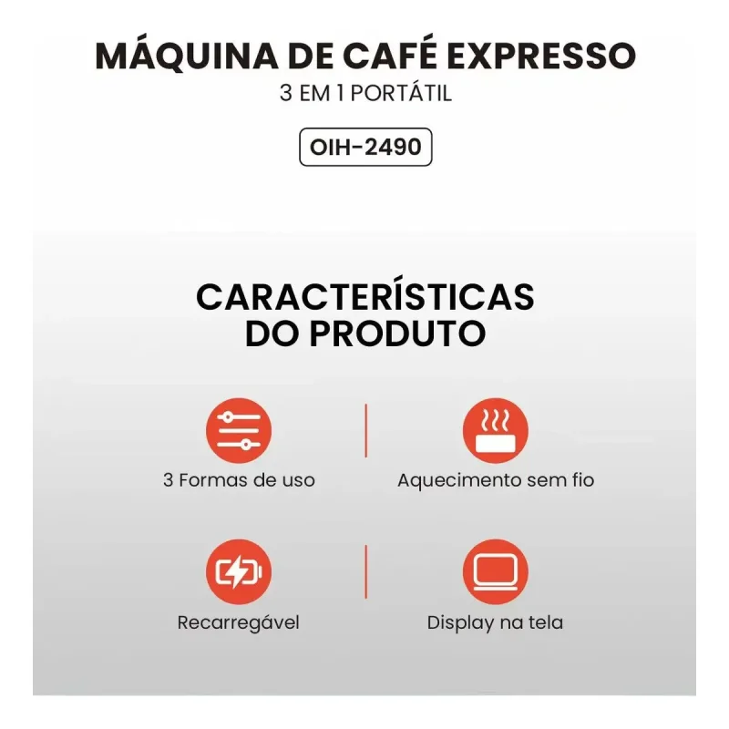 Maquina De Cafe Expresso Portatil Oasis Oih 2490 3 Em 1