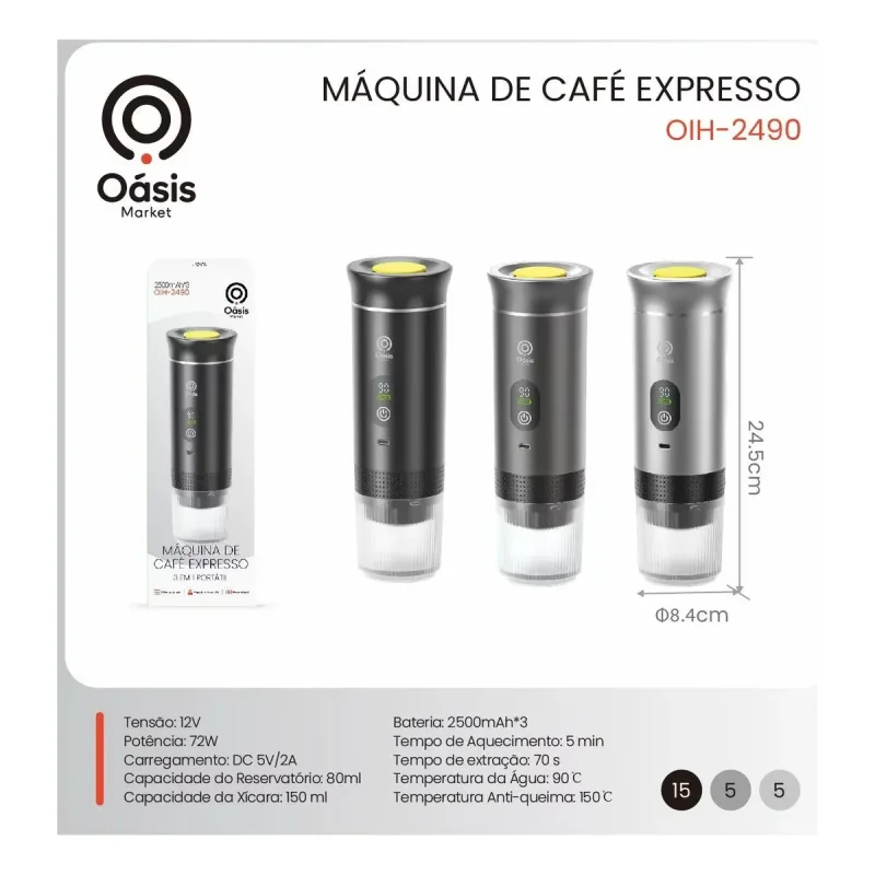 Maquina De Cafe Expresso Portatil Oasis Oih 2490 3 Em 1