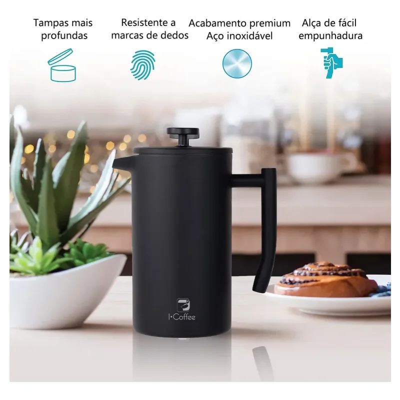 Prensa Francesa Inox Parede Dupla Icoffee 700ml
